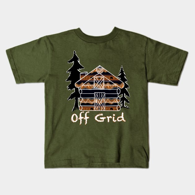 Off Grid Rustic Cabin Kids T-Shirt by Salzanos